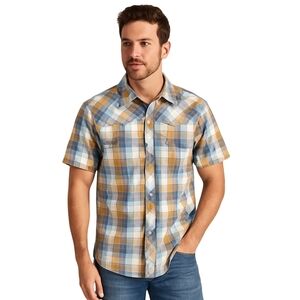 Howler Brothers Blue and Tan Plaid Casual Button Down Shirt